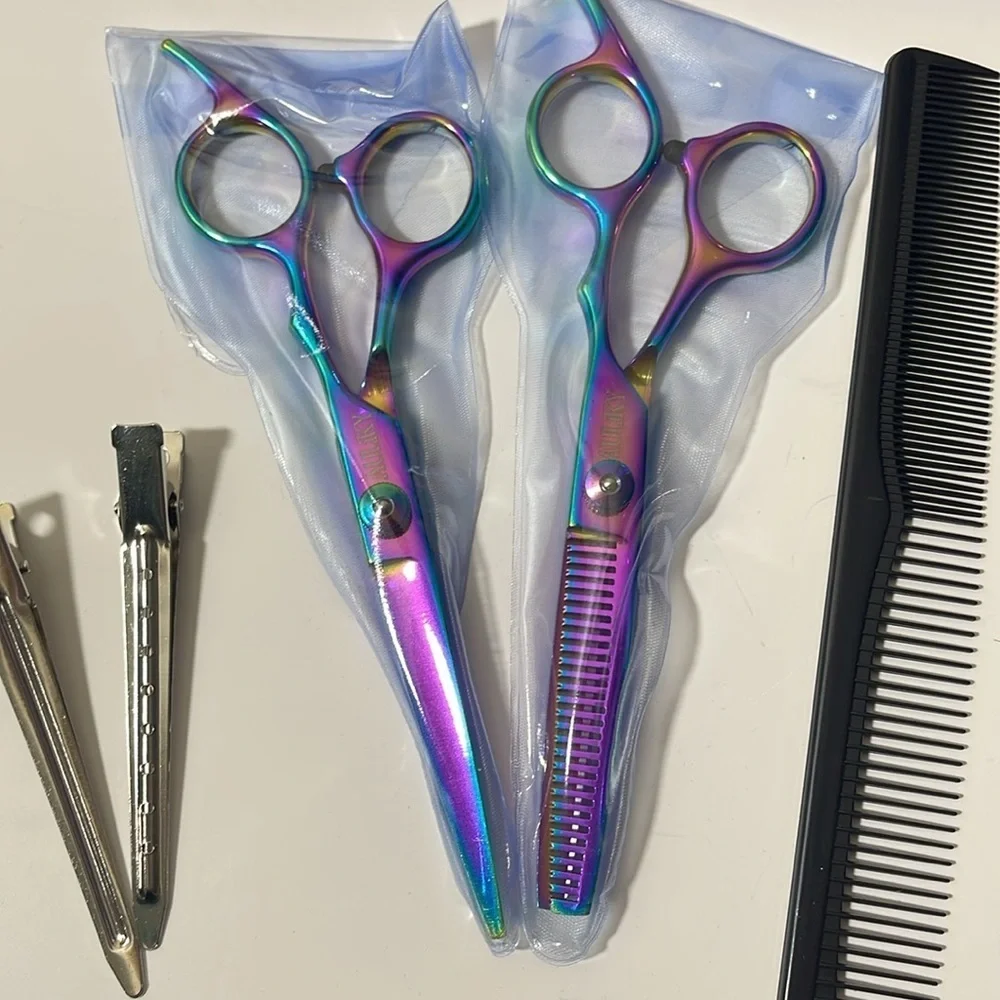 Professional Hair Cutting and Blending Scissors, 13 piece set combs, hair clips